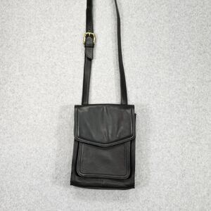 Vintage Fossil Black Leather Crossbody Bag Purse Zipped Pockets With Fossil Key